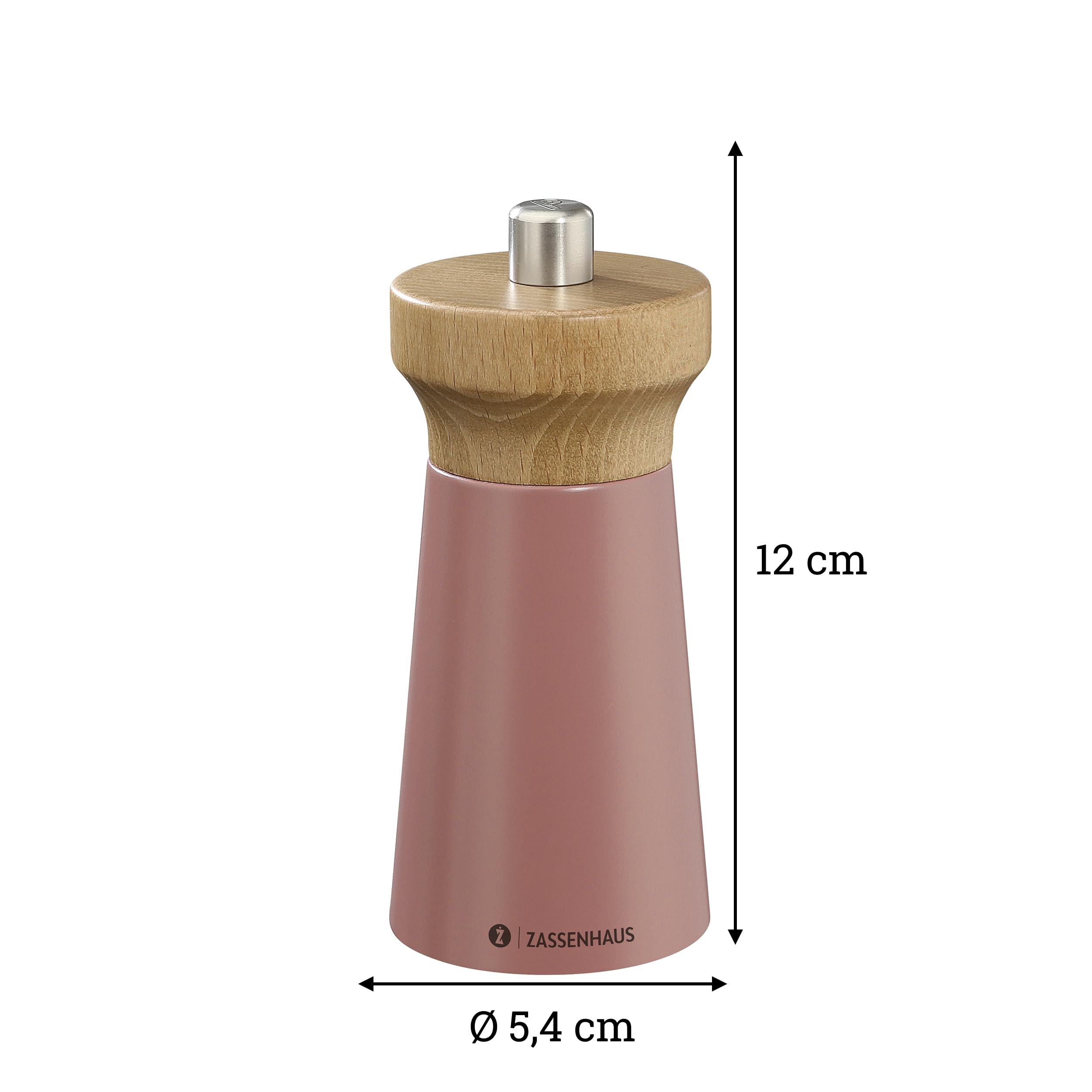 Zassenhaus Salzmühle WESTERLAND coral, 12 cm, stufenloses Keramikmahlwerk | Lackiertes Buchenholz, Mahlgrad 1–6, Made in Germany, 25 Jahre Garantie auf das Keramikmahlwerk, Gewürzmühle