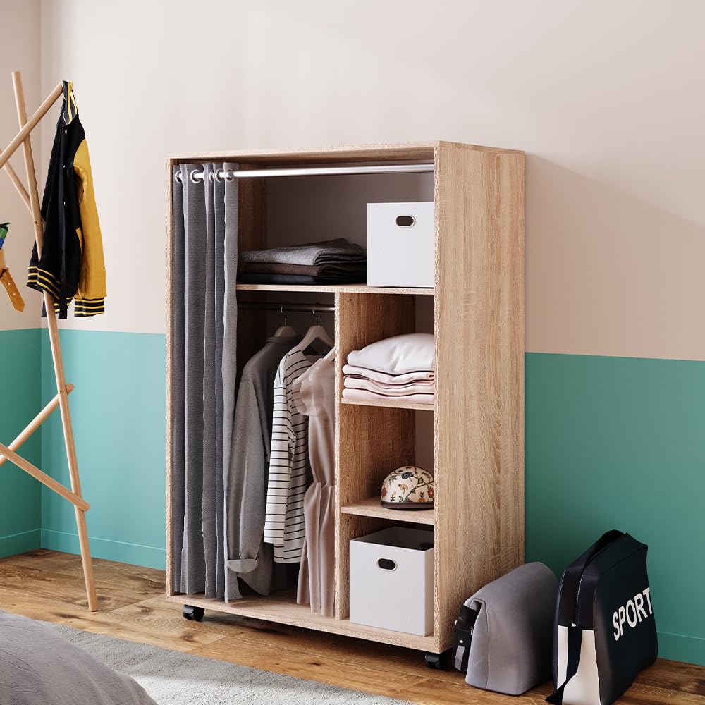 Vicco Kleiderschrank Doros, Sonoma, 100 x 146.6 cm mit Rollen, mit Rollen zur flexiblen Platzierung im Raum