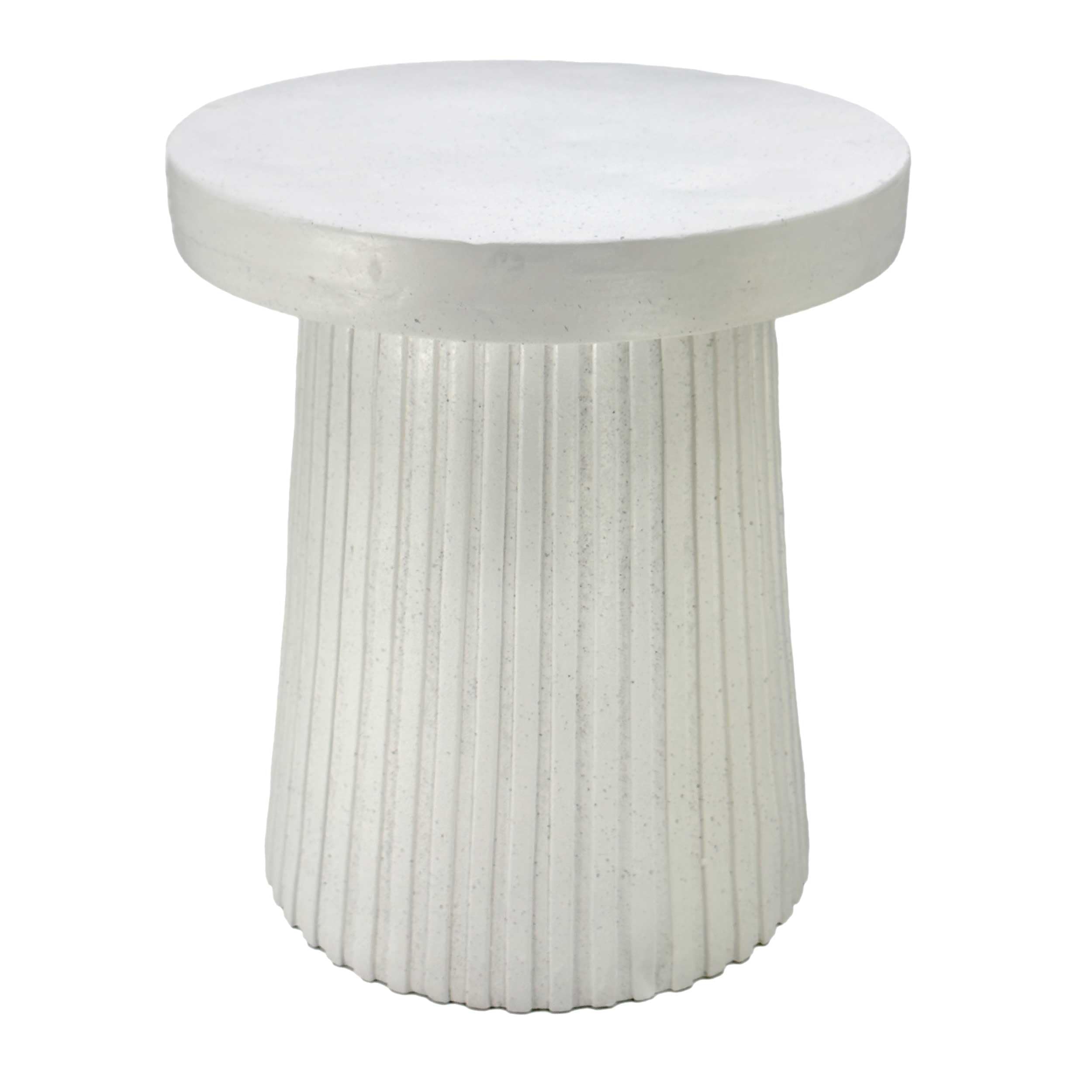 Galt International 18" Modern White Resin Terrazzo-Style Fluted Base Round Top Side Table Stool Mid-Century Modern End Table Home Decor Indoor Design