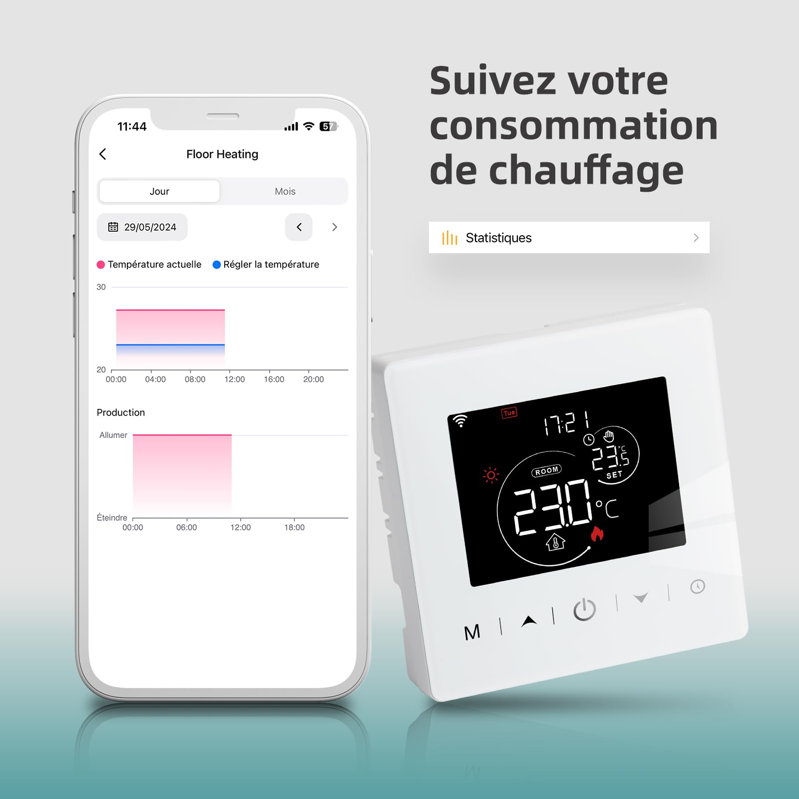 Thermostat Connecté WiFi,Thermostat Chaudière Gaz à Pile,Thermostats 2 Fils,Thermostats d'ambiance Programmable Quotidienne,Compatible avec Alexa et Google Home, Voix et Télécommande,3A,Murale