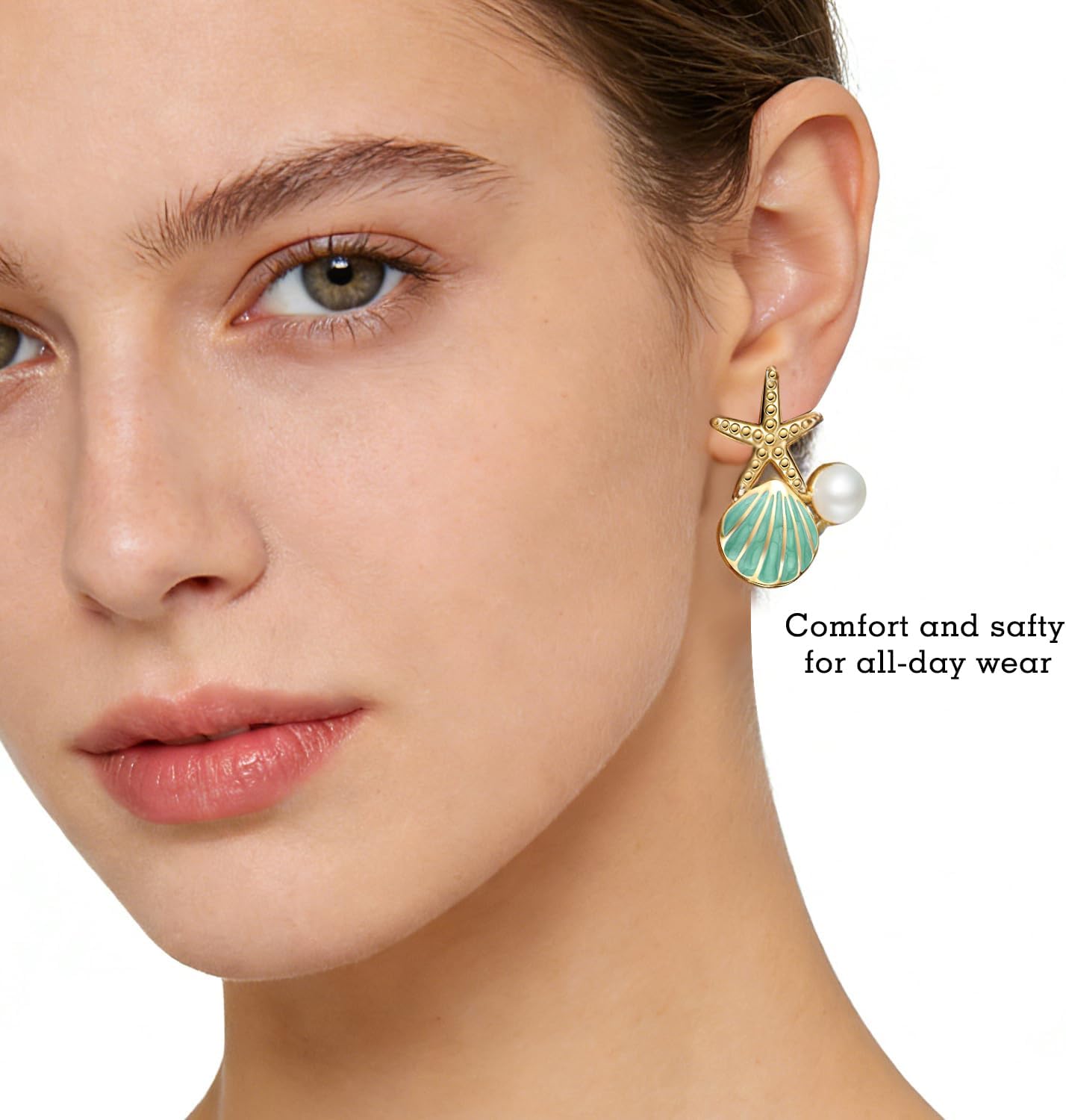 Stainless Steel Starfish & Seashell Summer Beach Earrings for Women image 2