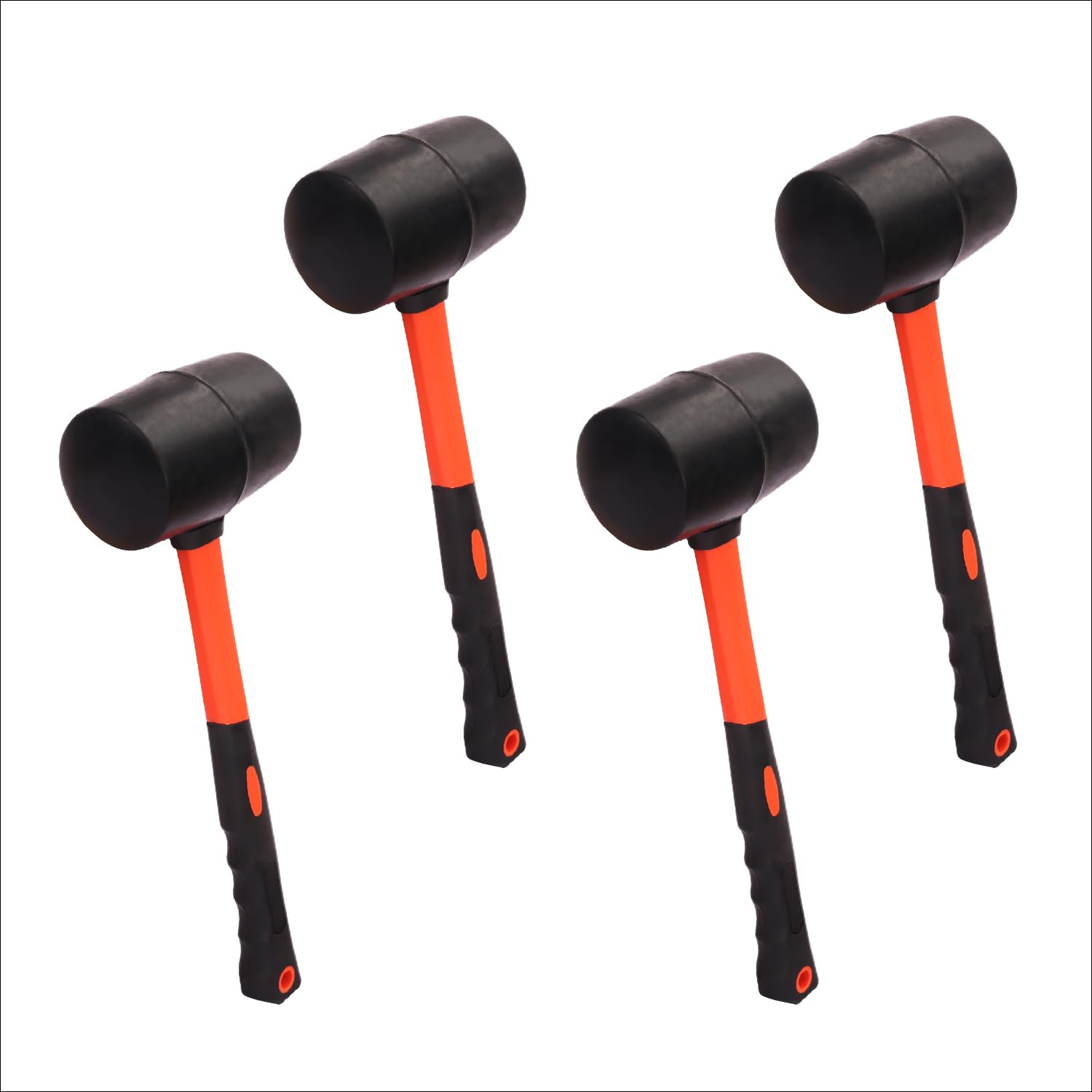 4 PCS 16 OZ Rubber Mallet, Rubber Hammer Head With Black-Yellow Fiberglass Handle Perfect For Wood, Metal, Plastic, Glass, And Ceramics. By GENHAKON