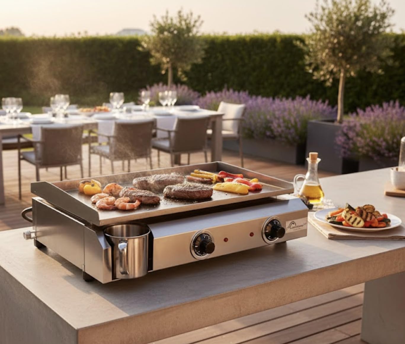 LITTLE BALANCE 8679 Amplitude 60-40, Plancha électrique semi professionnelle, 2 zones de cuisson indépendantes, 3000 W, Fabrication 100% française, Tout Inox