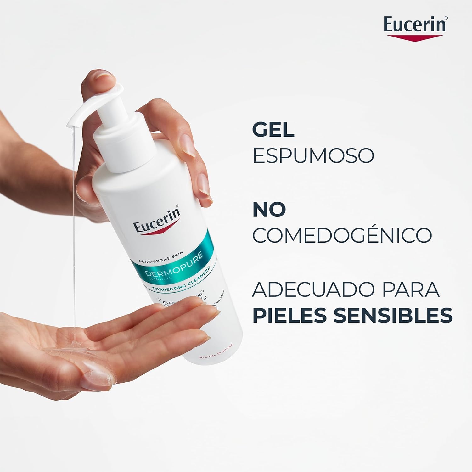 Eucerin DermoPure Clinical Gel Limpiador Corrector (400 ml), limpiador facial y corporal contra manchas, imperfecciones y brillos con Ácido Salicílico, para piel con tendencia acneica