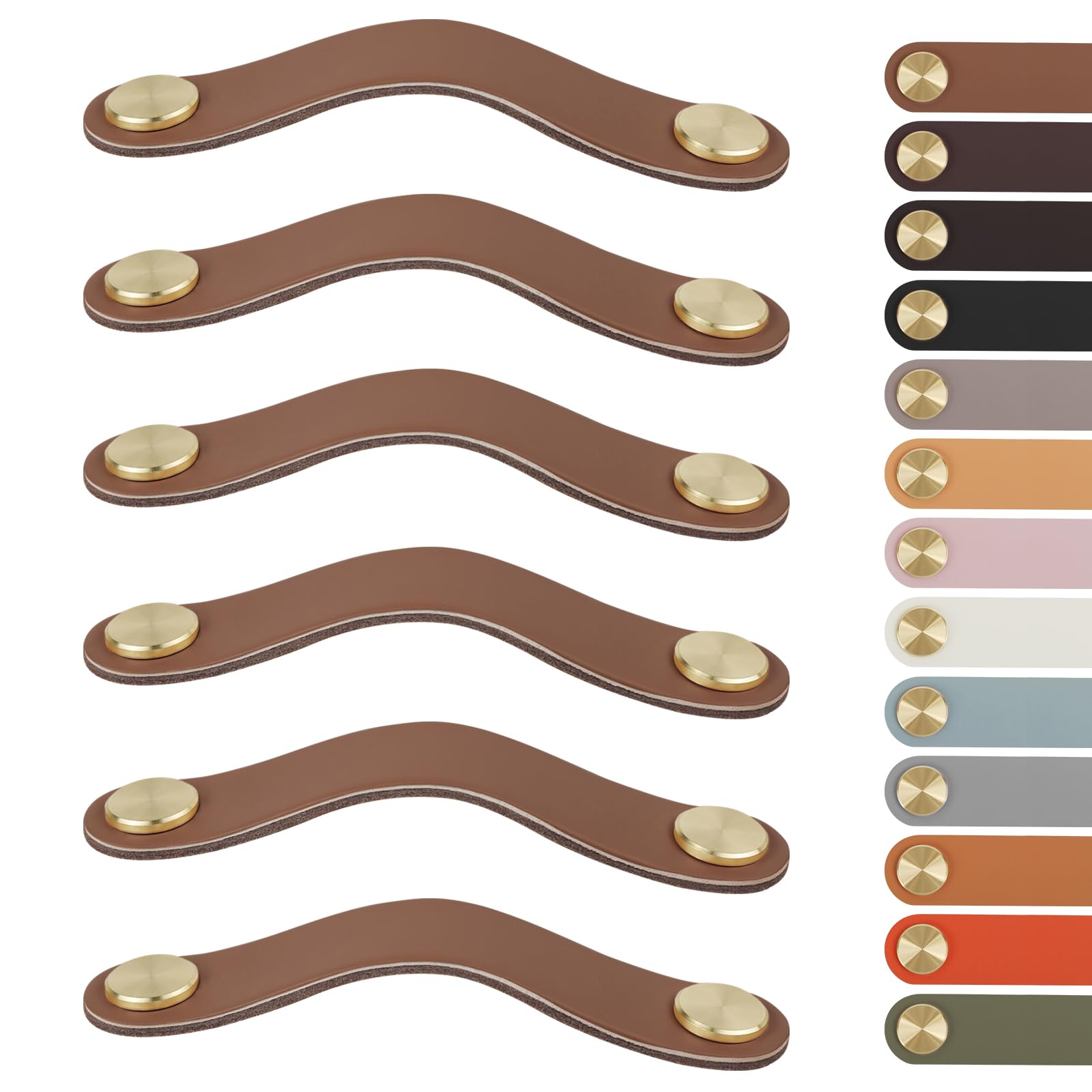 LEREATI 6pcs Leather Drawer Handles Fit to 96mm Cupboard Hole Pitch, Faux Leather Pulls Cabinet Handles