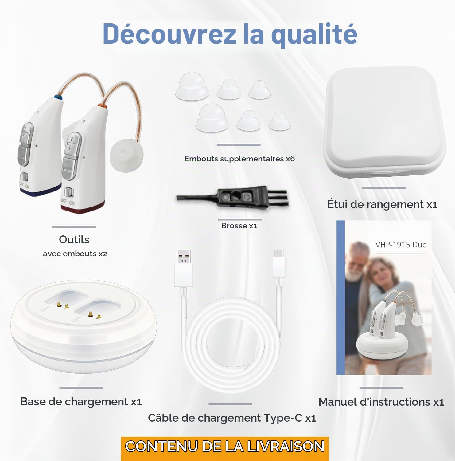 Bouchons d'oreille pour personnes âgées - (Paire) Appareil personnel binaural numérique derrière l'oreille, batterie longue durée, conception BTE confortable toute la journée