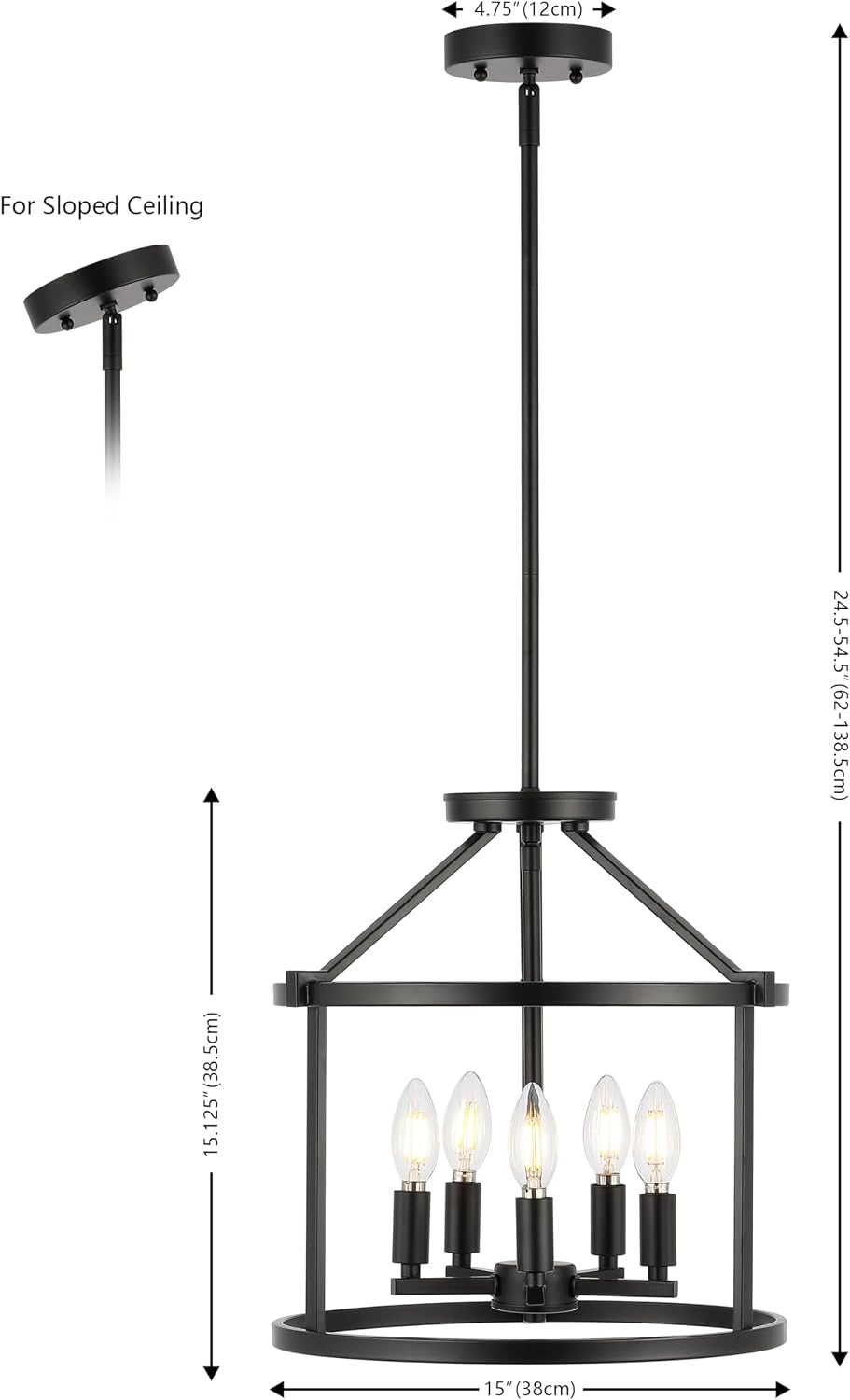 SAFAVIEH Lighting Collection Navassa Black 5-Light Adjustable Pendant Chandelier Hanging Light Fixture, Ideal for Dining Room, Kitchen Island, Entryway (LED Bulbs Included)