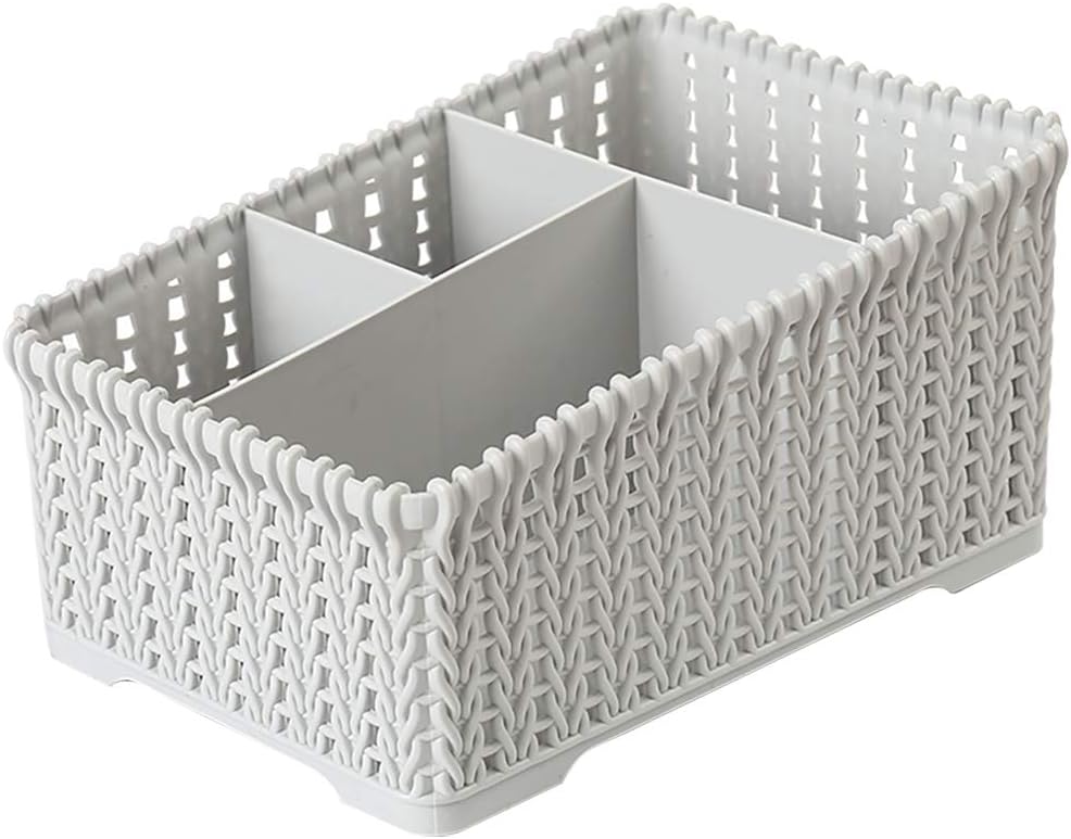 MyLifeUNIT Pen Container Organizer, Desk Top Plastic Storage Basket Organizer for Office Bathroom (Grey)