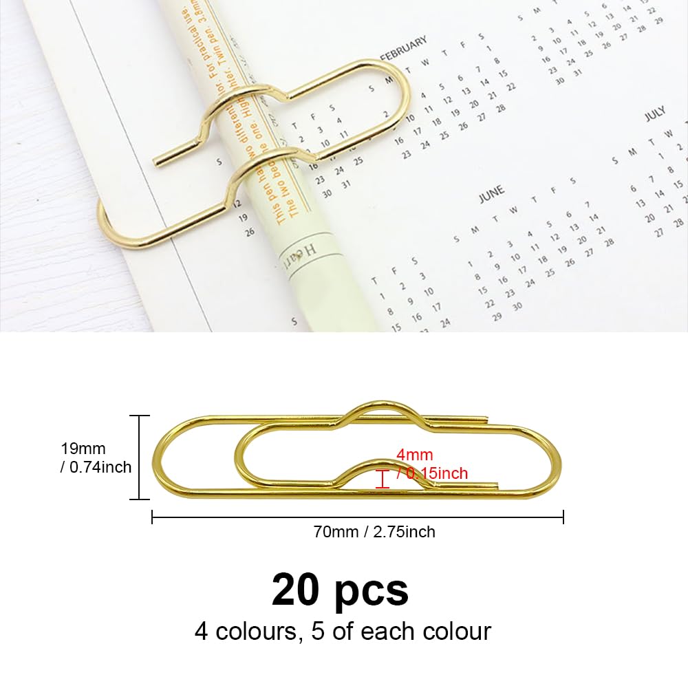 UMCHU Pack of 20 Paper Clip Holder Pen Clips, Metal Pen Clip, Pen Clip Assistant, Paper Clips Set, for Books Notebooks - Image 2
