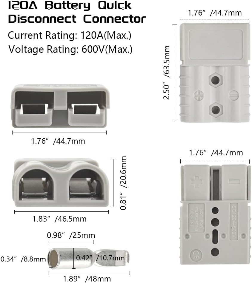 WMYCONGCONG 120Amp Battery Quick Disconnect Connector Plug 12V-36V Battery Modular Power Connectors Quick Disconnect for Trailer Winch Connector Grey