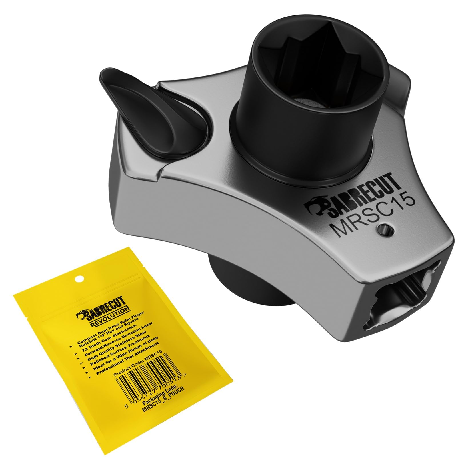 SabreCut 1 x MRSC15 Compact Dual Drive Palm Finger Ratchet, 1/4" Hex and Square Drive