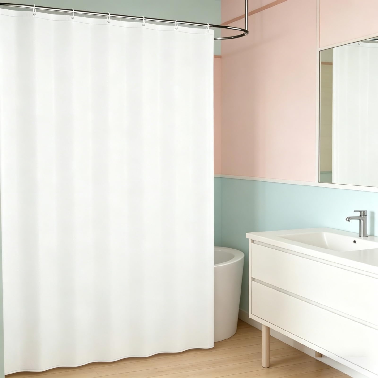 Wasserdicht Duschvorhang 170 x 100 cm Anti-Schimmel Wasserdicht Badewannenvorhang mit 12 Duschvorhangringe für Dusche & Bad, Weiß