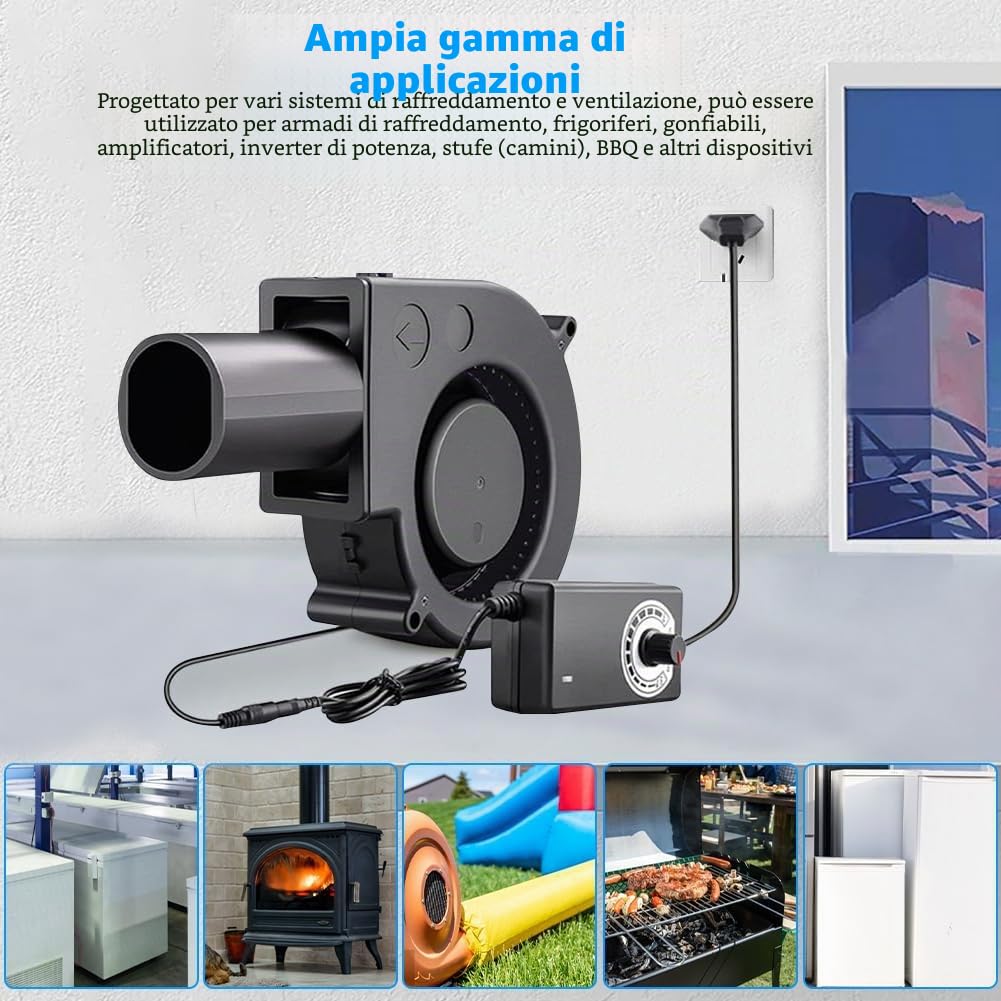 Ventola radiale da 12 V, 220 V, con controller per elettrodomestici, ventola per ventilazione, cambio della ventola, barbecue, camino gonfiabile, turbina per riscaldatori, barbecue, picnic