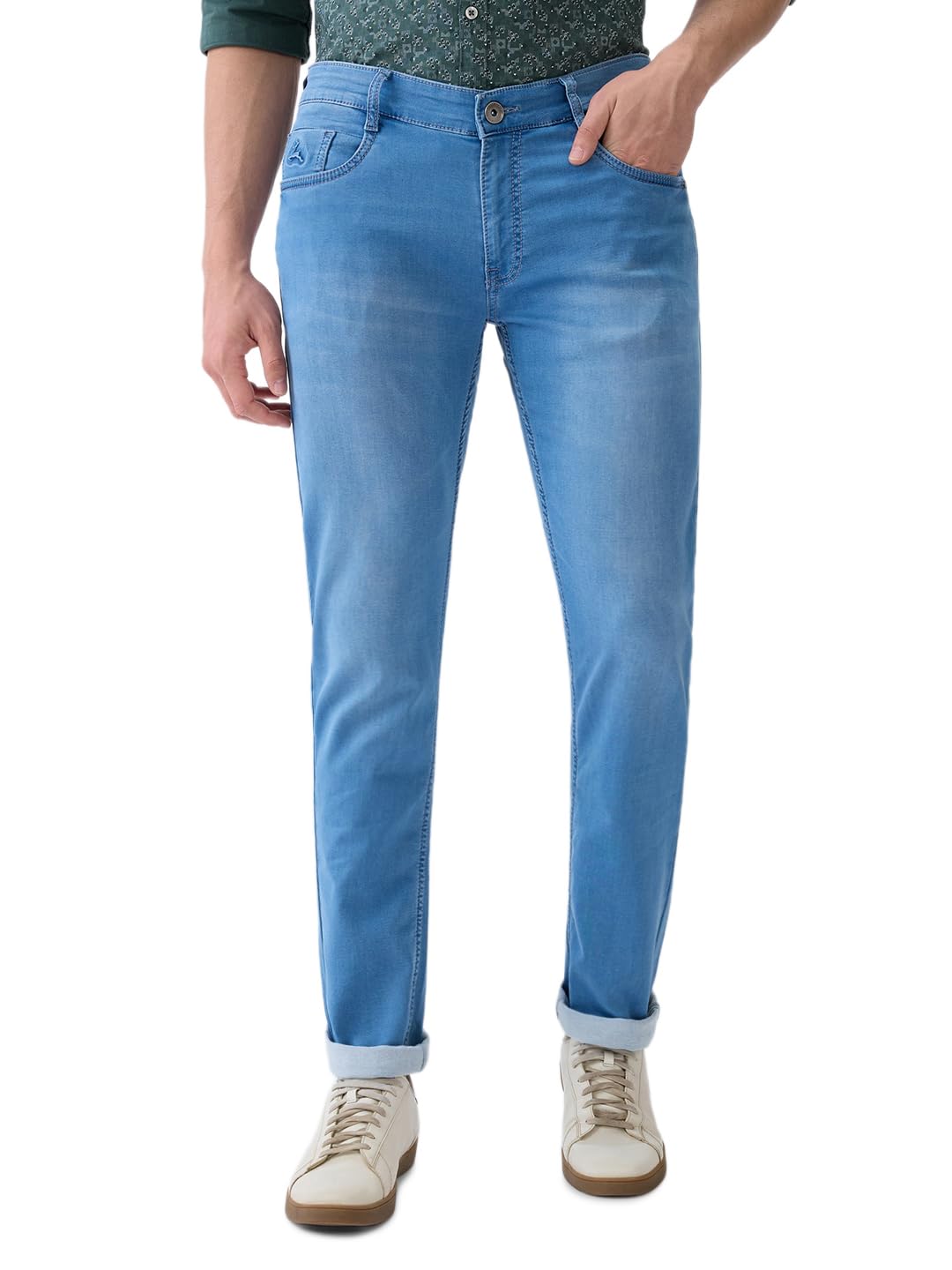 parx Men Low Rise Tapered Fit Knitted Pattern Cotton Polyester Blend Flat Front Jeans-picture-13