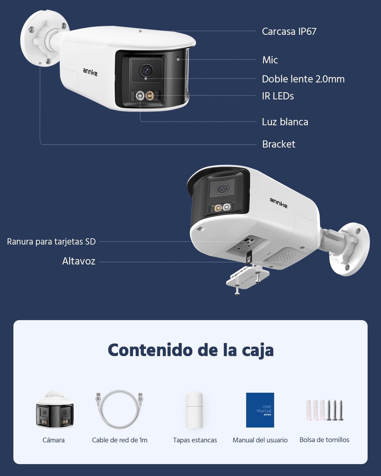 ANNKE 4K podwójny obiektyw PoE kamera do monitoringu na zewnątrz z widokiem panoramicznym 180°, dwukierunkowe audio, rozpoznawanie osób/pojazdu, nagrywanie 24/7, kolorowa widoczność w nocy, IP67