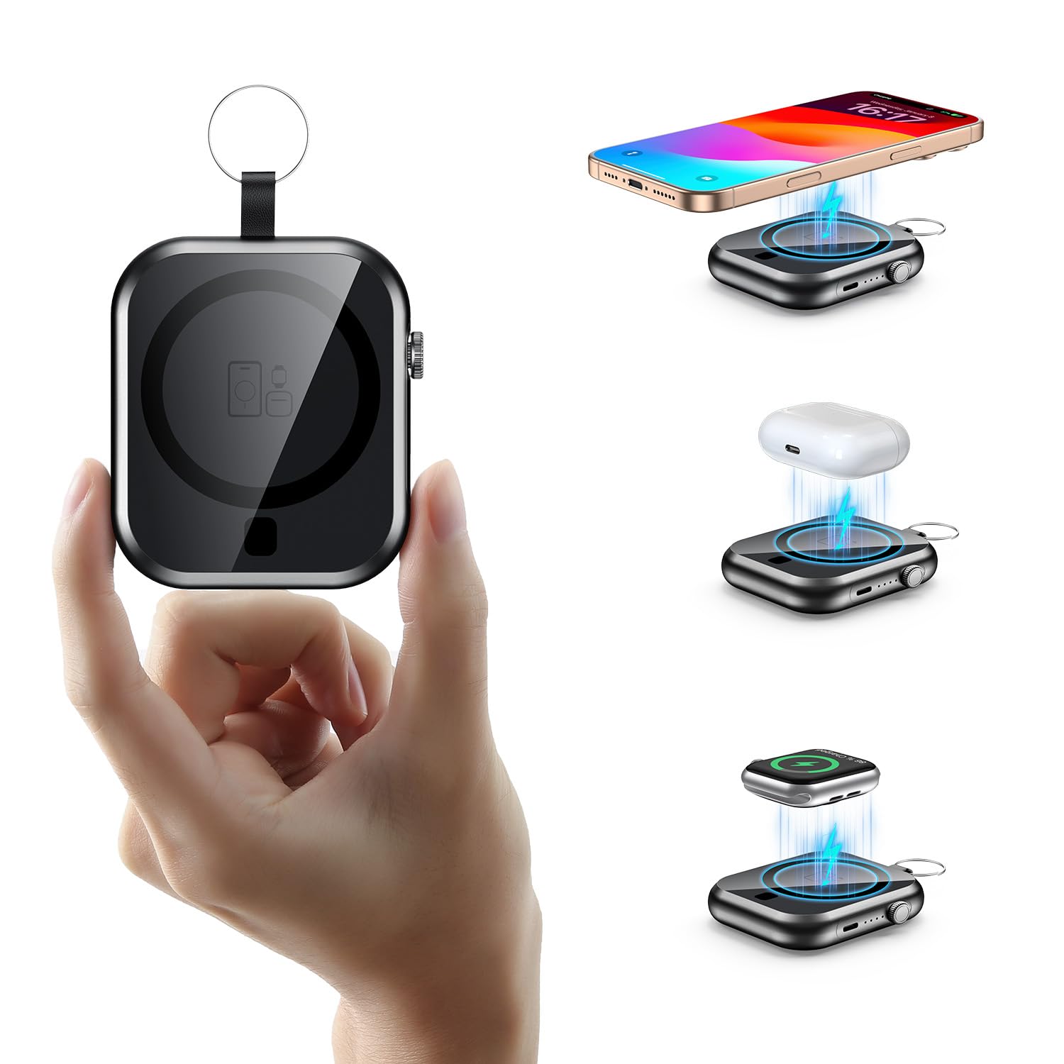 Power Bank magnetico da 10000 mAh con cordino staccabile, caricabatterie wireless magnetico 3 in 1, ricarica rapida PD da 22,5 W, batteria portatile compatta per iPhone 16/15/14/13/12, Apple