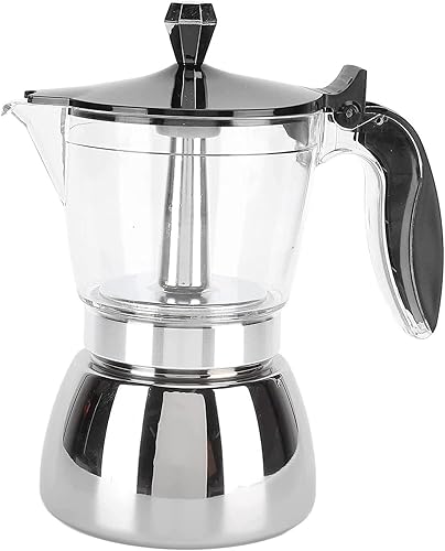 LIPPSY Cafetera Moka de acero inoxidable, cafetera percoladora (4 tazas) con tapa de cristal y cafetera Moka de acero inoxidable, cafetera italiana