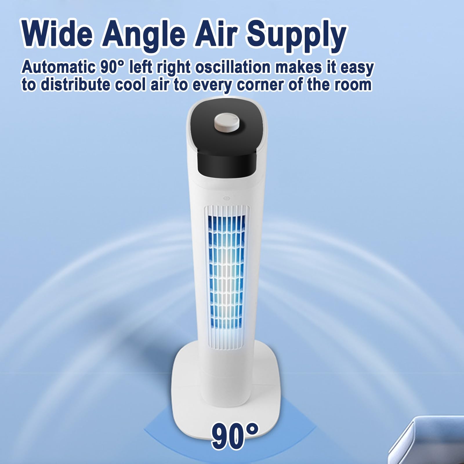 Ventilador Torre Silencioso 45W, Ventilador Columna, 220V, Oscilación 90° | Ventilador Columna, Base Ancha 28cm, Perfil Delgado, Salida de Aire 58cm, Cable de Alimentación 120cm(90cm/35in)