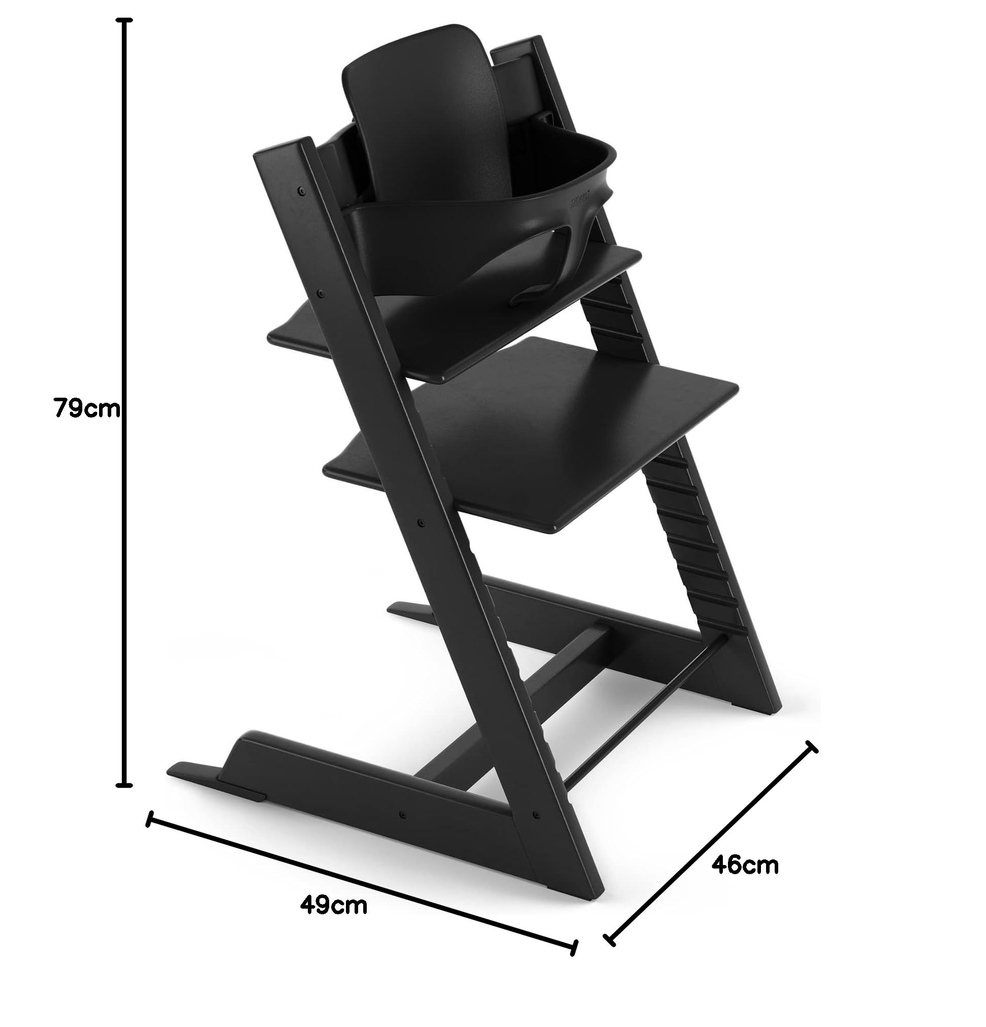Seggiolone Tripp Trapp di Stokke con Baby Set, Black - Sedia regolabile ed evolutiva per bambini e adulti - Design ergonomico e classico, 1.0 Conteggio, 6.47 kilograms