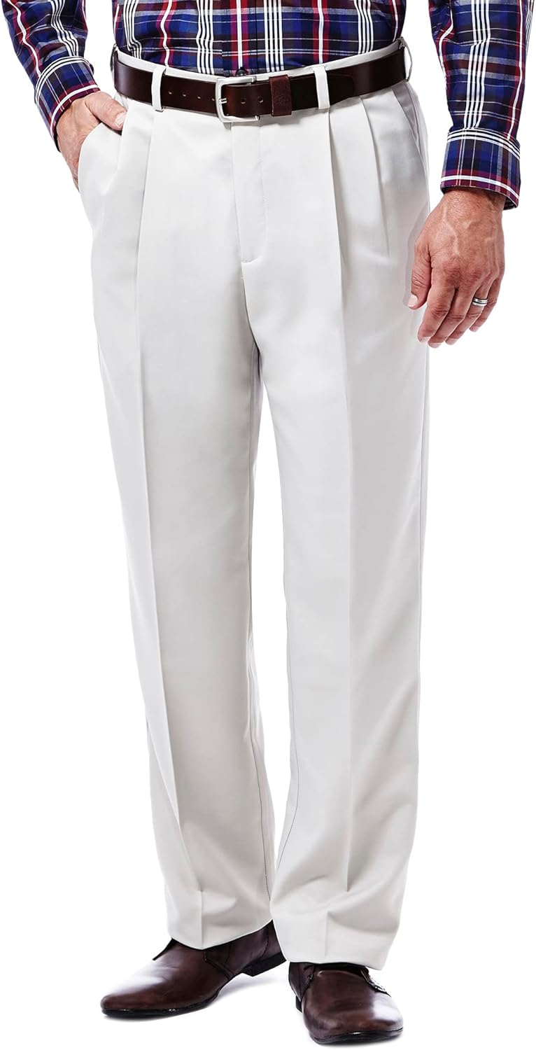Haggar mens Cool 18 Hidden Expandable Waist Pleat Front Pant
