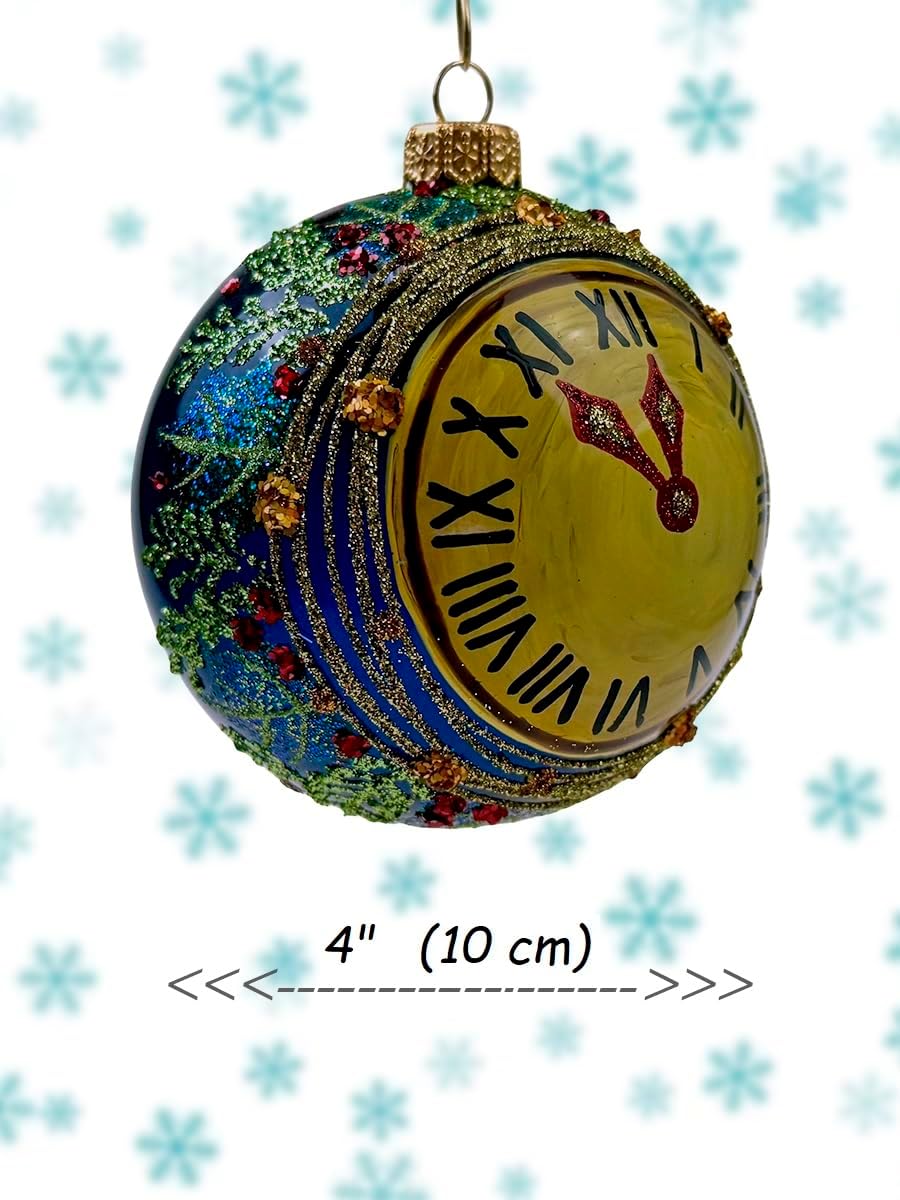 Christmas Glass Ball Ornaments Clock Hand Painted 4" (10cm) 5 Minutes Until New Year