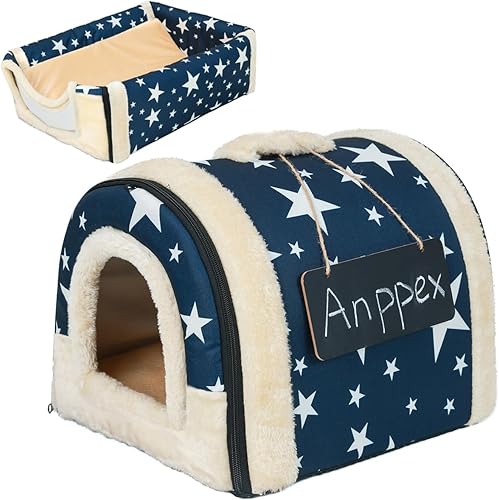 Miniatura 1 de ANPPEX Casa para perros pequeños para interiores, cama cubierta lavable 2 en 1 para perros y gatos, con aislamiento y acogedora cueva de iglú,