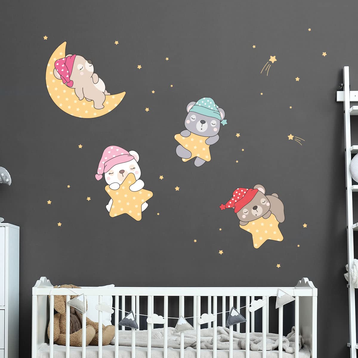 Children's Wall Stickers - Baby Room Decoration - Children's Bedroom Wall Sticker - Sleeping Bear in The Sky - H60 x L90 cm - Image 2