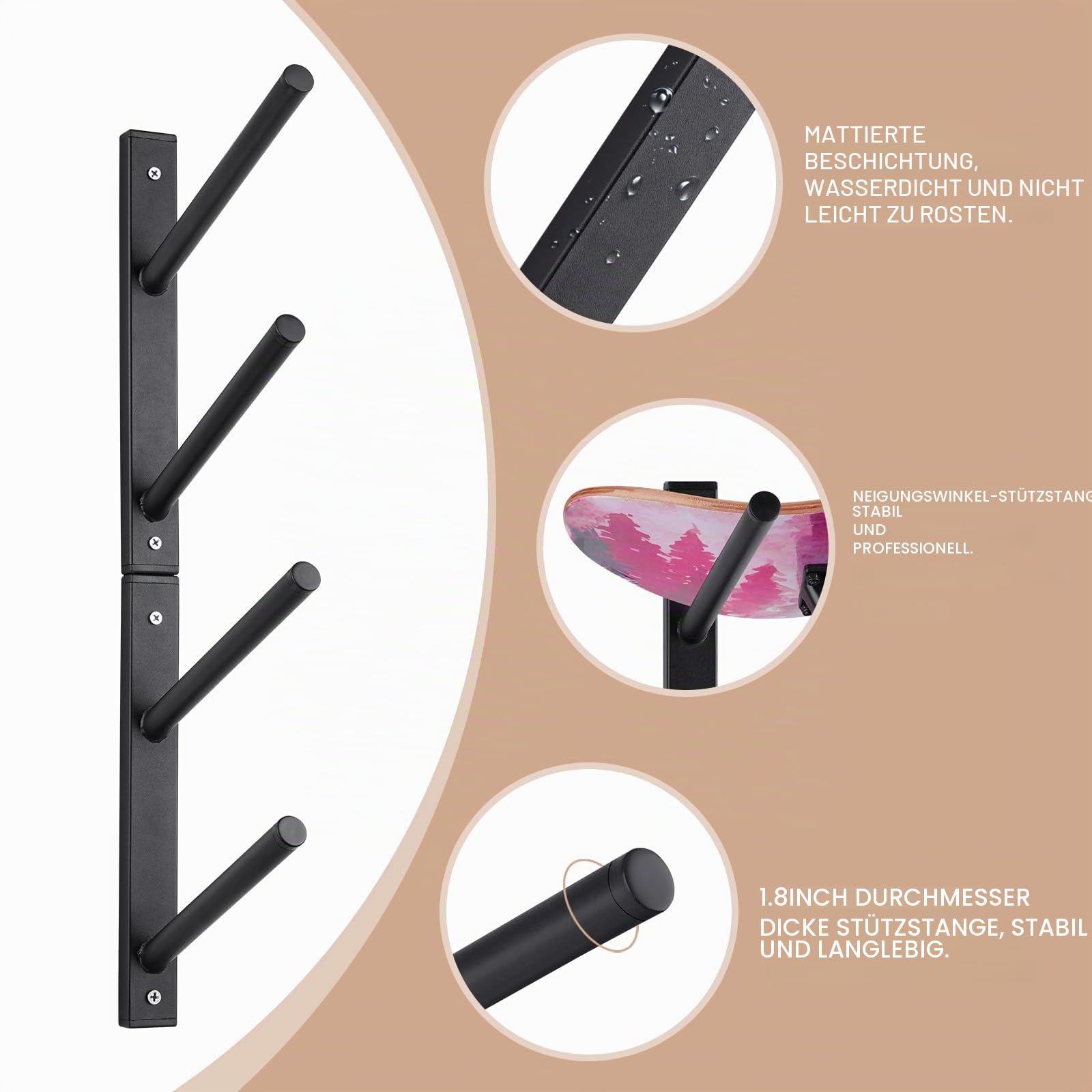 Bijun Wandhalterung für Skateboards, Wandaufsteller für Snowboard, Wandhalter für Ski, Horizontal, Wandhalter für Skateboard und Longboard