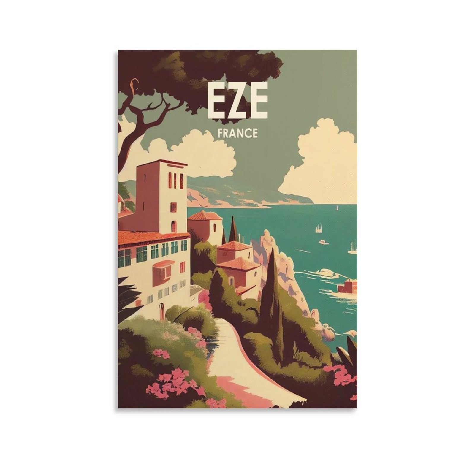 Orbana Unframe-Style Eze France Vintage Travel Posters Landscape 08X12inch(20X30cm) Canvas Print For Living Room, Bedroom, Dorm, Home, Office Wall Decoration