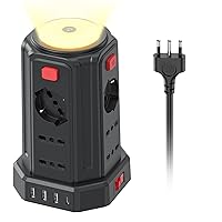 2 M Ciabatta Elettrica Multipresa con Luce Notturna 12 Prese Universali 10/16A ITA