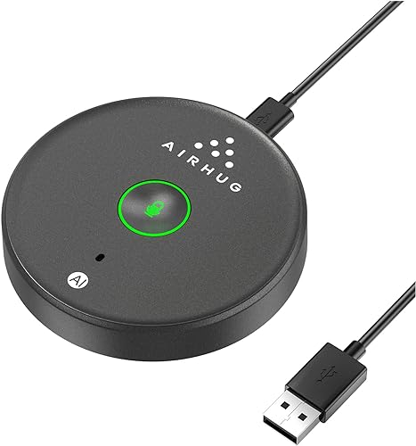 AIRHUG Micrófono USB sin altavoz, micrófono de computadora de escritorio, botón de silencio con indicador LED, reducción de ruido AI, condensador
