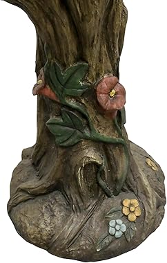 SKYFIRE 25.5” H Concrete Birdbaths for Outdoors -Large Woodland Tree Trunk Yard Statue Decoration，Vintage Birdbath with Bird 