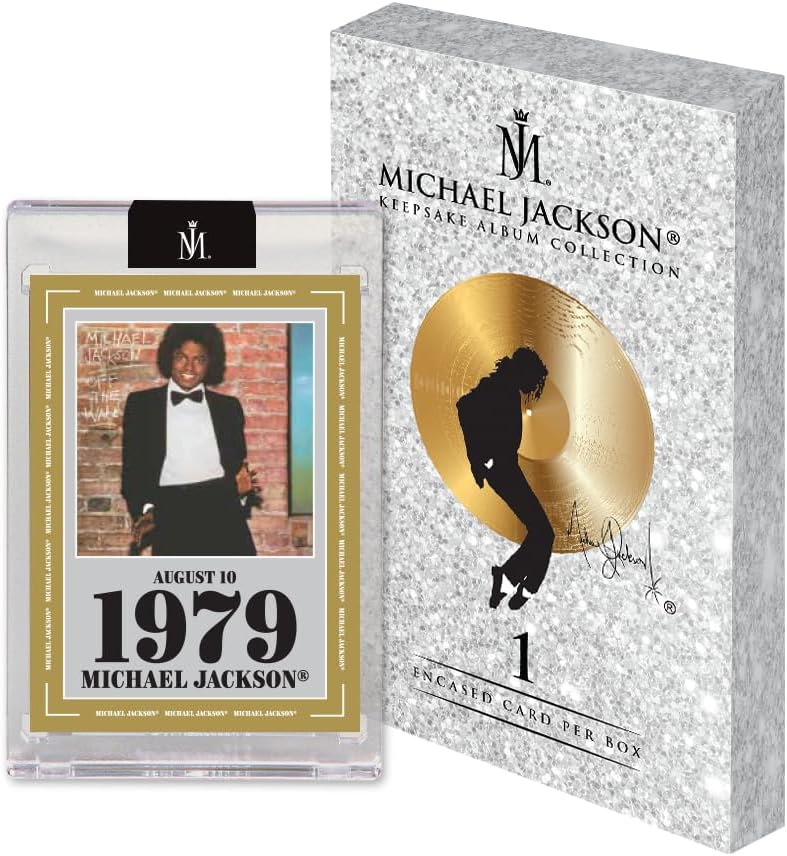 Michael Jackson Album Collection Keepsake Exclusive Trading Card Box | One Encased Serial Numbered Hit, 7 Iconic Albums, Chase Gold and Black 1-of-1 Parallels