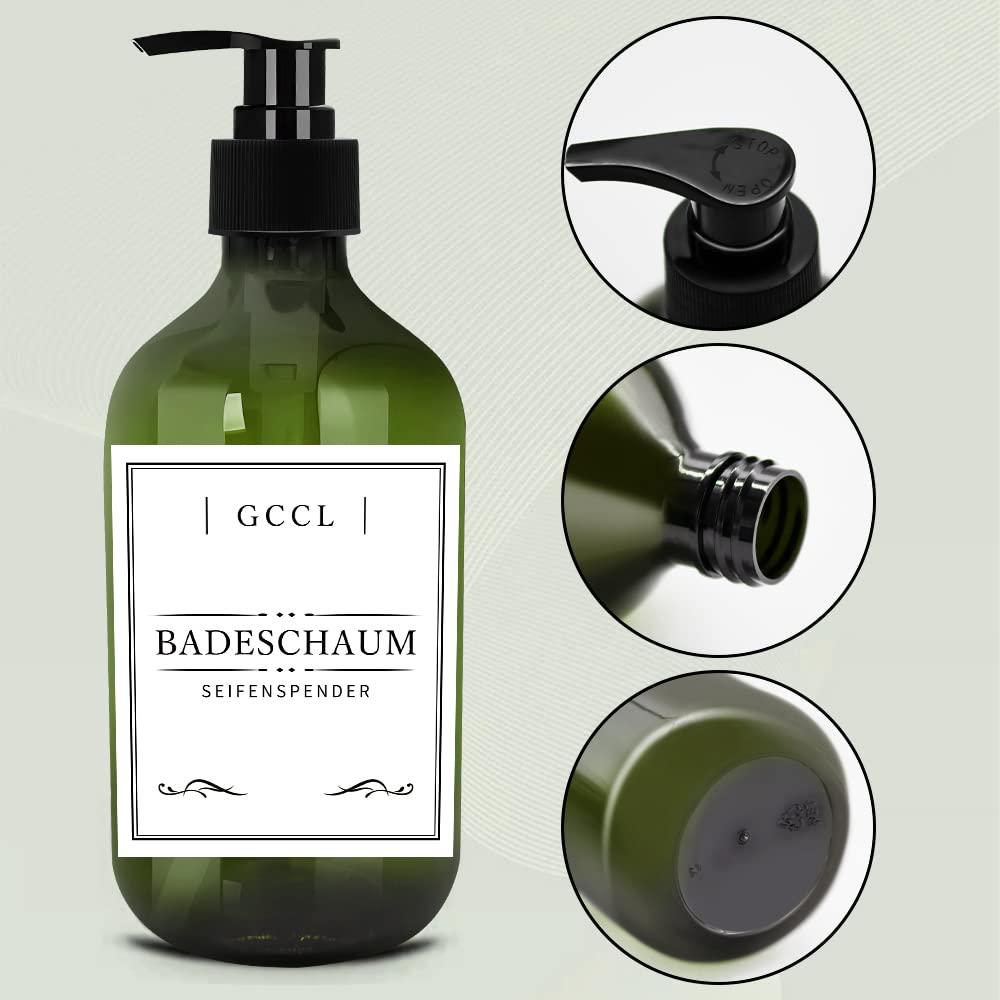 GCCL 4 Pack 500 ml zeeppompflesdispenser, lege plastic lotion, vaatzeep, shampoo en conditionerflessen, vloeibare zeepdispenser met waterdichte etiketten en trechter voor badkamer, keuken, hotel (groen GCCL 4 Pack 500 ml zeeppompflesdispenser, lege plastic lotion, vaatzeep, shampoo en conditionerflessen, vloeibare zeepdispenser met waterdichte etiketten en trechter voor badkamer, keuken, hotel (groen