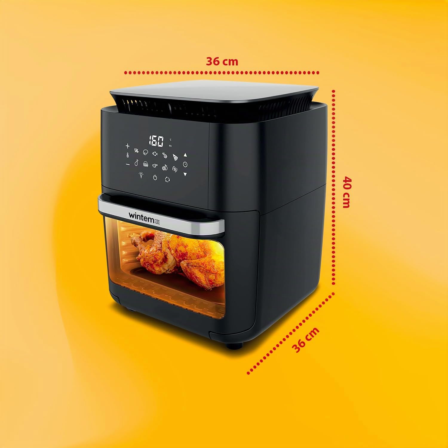 Wintem - TurboFry Friggitrice ad Aria XXL 12L con Display Touch, 10 Programmi, Accessori Inclusi e Ricettario per Cottura Senza Olio, Ideale per Grigliare, Arrostire e Cuocere in Modo Sano