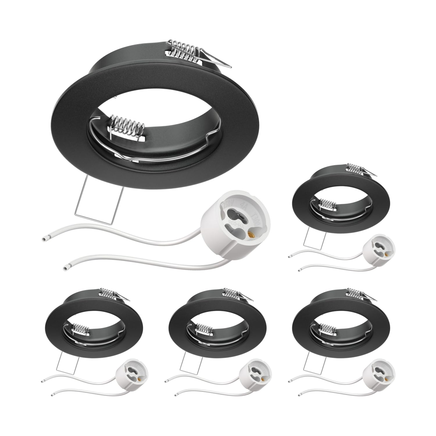 ledscom.de 5 Pieces Ceiling recessed Frame Fere recessed Frame Black matt (LED/Halogen/GU10/MR16/PAR16/50mm) incl. GU10 Socket