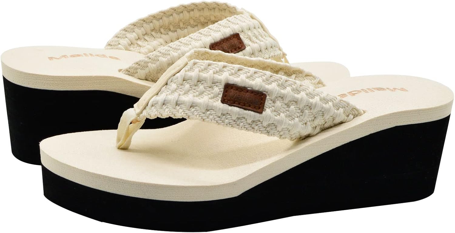 MALIDA Womens Wedge Arch Support Flip Flops Cushion Soft Rubber Midsole Platform Thong Sandals with Rubber Sole - Image 4