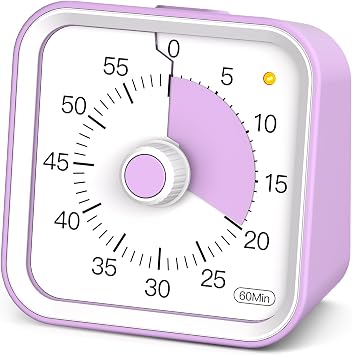 Visual Timer for Kids, Cute Timer with Pause Function, Purple