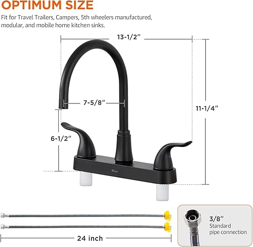 Miniatura 7 de KPWATER Grifo negro para fregadero de cocina, dos asas, grifo de fregadero de baño, juego central de 8 pulgadas, grifo de cocina no metálico, negro