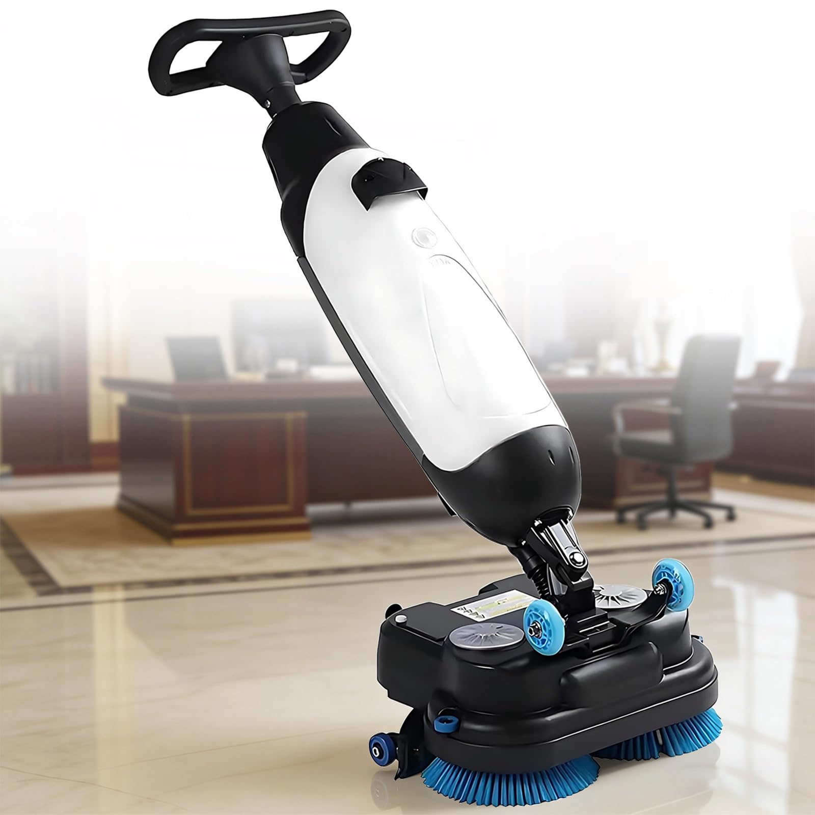 Fregadora de Suelos Profesional Ligera, Limpiadora de Suelos, Lavadora de Suelos Inalámbrica, Cepillos Dobles de 360°, 120-150min de Duración de Batería, para Hoteles, Oficinas y Tiendas White