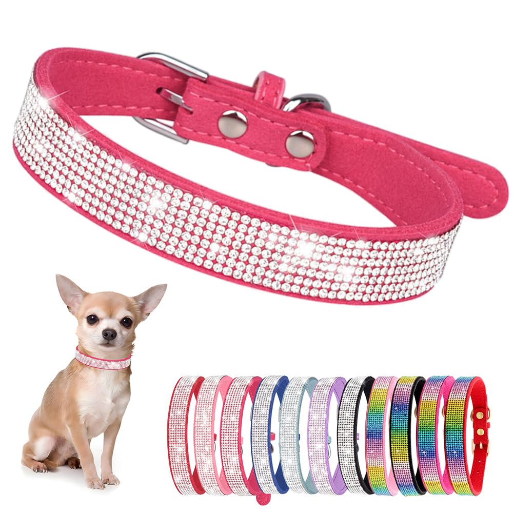 Small Dog Collar With Rhinestone Crystal Diamond Colorful Bling Girl Cat Collars Rose M, 1Rose