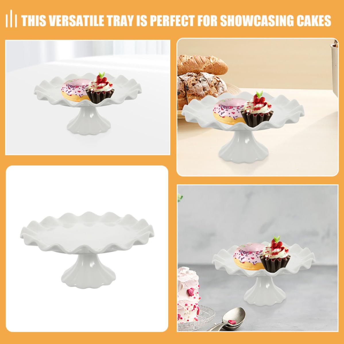Alipis Expositor de Mesa de Postres de Cerámica de Color Claro Base Alta