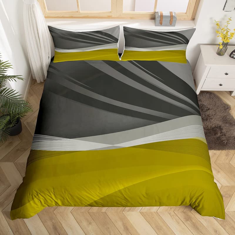Jaune Noir Gris Housse de Couette Modern Résumé Stripes Parure de Lit 220x240cm Géométrique Modèle Sets de Housse de Couette Résumé Art Parure Housse de...