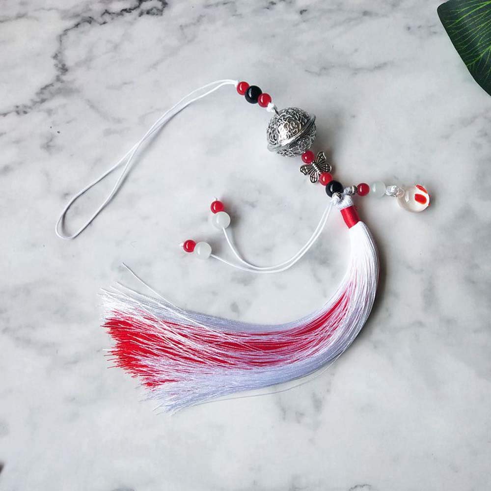 5.9 Inch Pendants with Tassels,Mo Dao Zu Shi Chen Qing Ling Cosplay Prop Tassel Ornament Keychain Demonic Long Bell Tassel Waist Hanged(White)