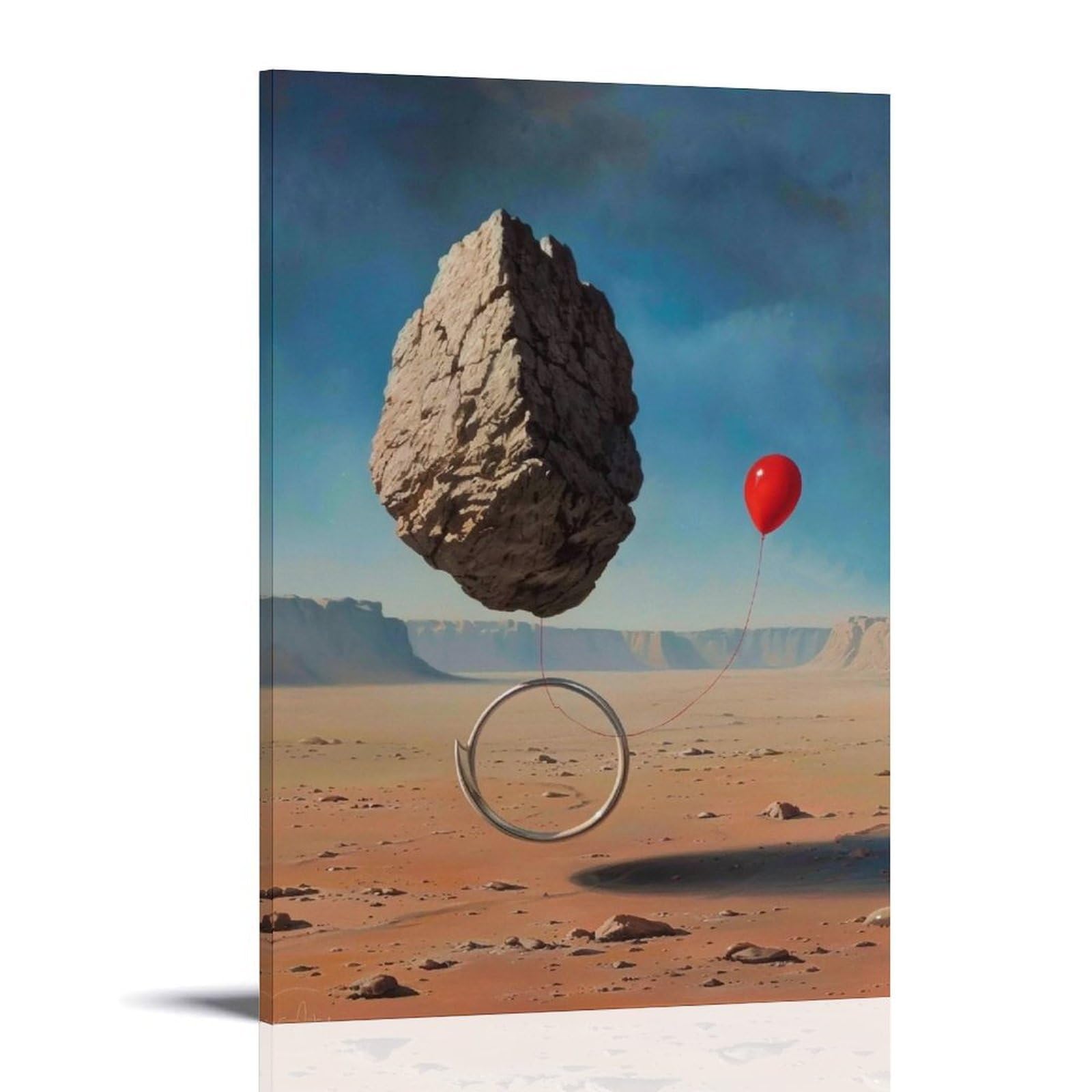 MGHTGRWE Surreal Desert Ring Floating Rock 02 Poster Wall Art Canvas Vintage Estetica Pittura Decorazione per Camere 50,8 x 76,2 cm Cornice stile