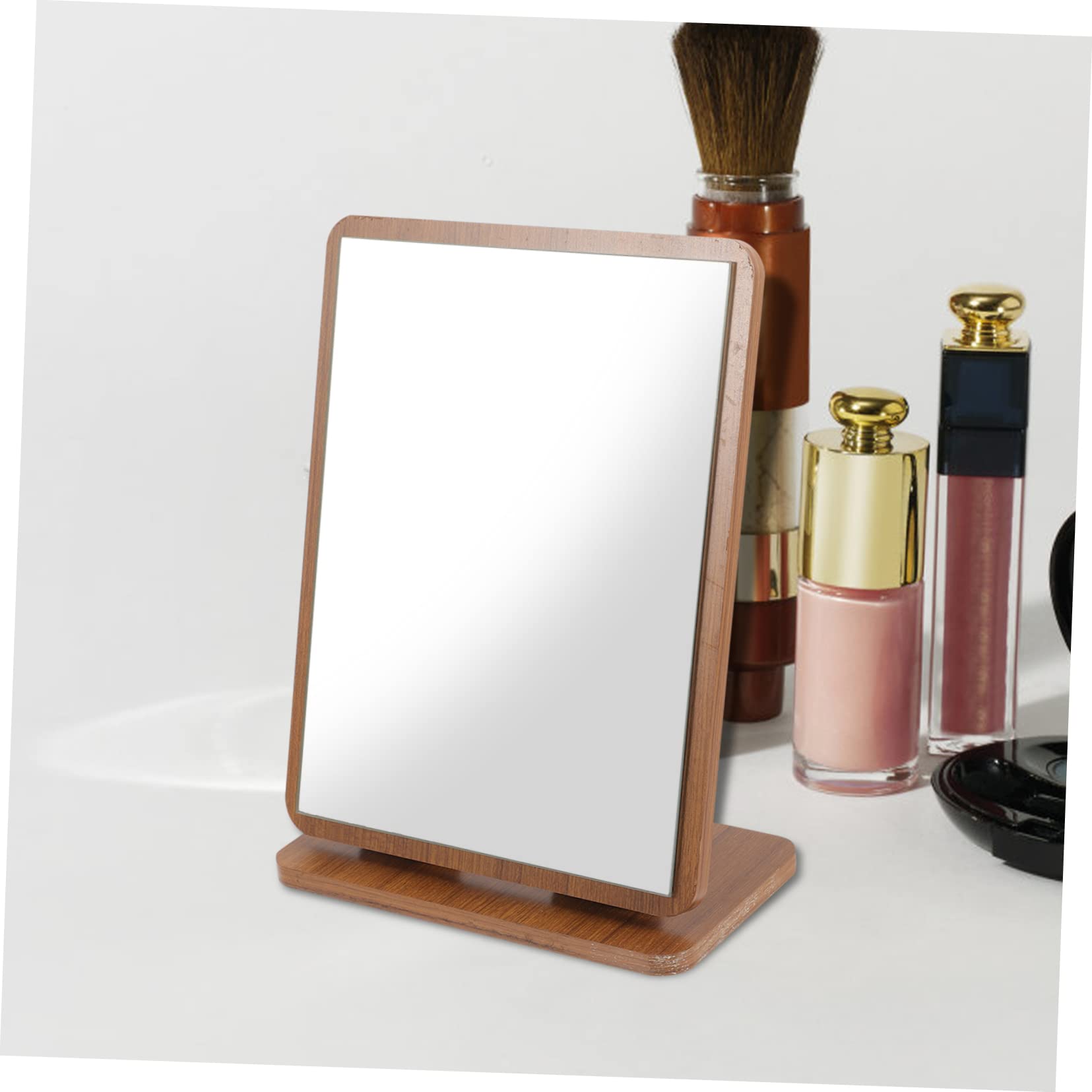 PRETYZOOM Espejo de Maquillaje de Madera Marrón para Tocador Ajuste de Ángulo, Diseño Elegante y Funcional para Cuidado Facial en Dormitorio o Baño
