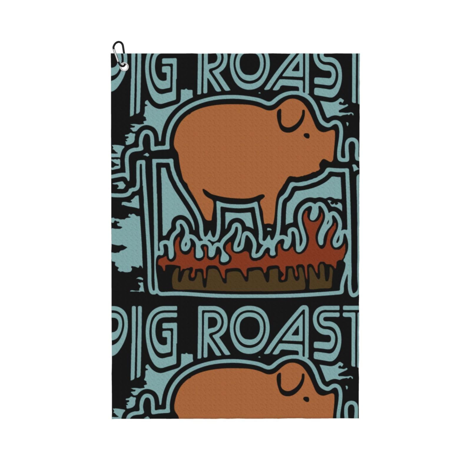 peiyeety Pig Roast Microfiber Golf Towel with Carabiner Clip, 16x24 Inch Absorbent Waffle Weave Towel for Golf Bags