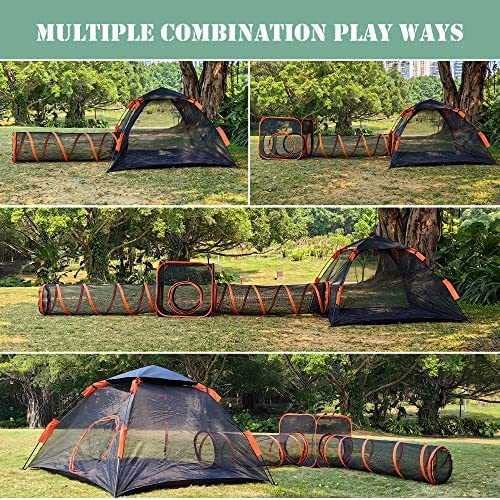 Gabinetes para gatos al aire libre con túnel para gatos, corralito portátil para gatos, conejos, hurones y animales pequeños, casa para gatos y tienda de campaña para interiores y exteriores, ideal