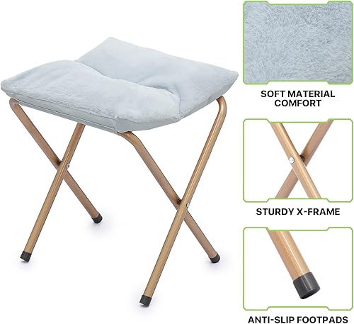 Miniatura 108 de Magshion Silla platillo plegable con otomana para adultos, cómodo asiento de lectura, asiento de piel sintética con marco de metal acolchado grueso