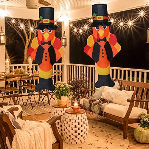 2Pcs Thanksgiving Turkey Windsocks, Thanksgiving Outdoor Hanging Windsocks For Tree Lawn Patio Garden Decor, Fade Resistant Thanksgiving Outdoor Flag For Yard Thanksgiving Party Festival Decorations #TOP7